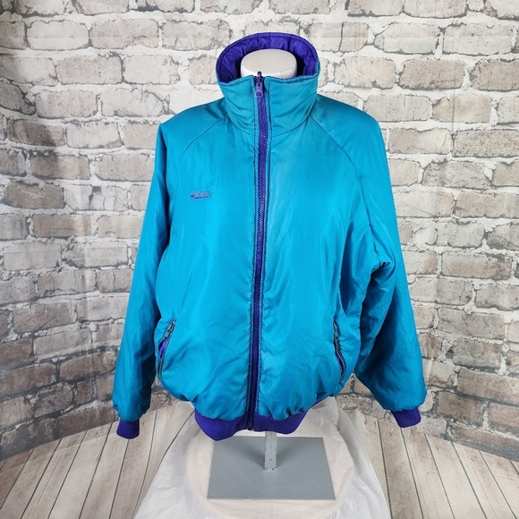 Vintage Reversible Columbia Bomber Jacket Ski Winter Purple Teal Size Large - Picture 3 of 16